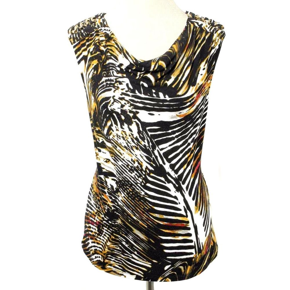 🍍PREMISE Animal Print Chain Accent Sleeveless Top